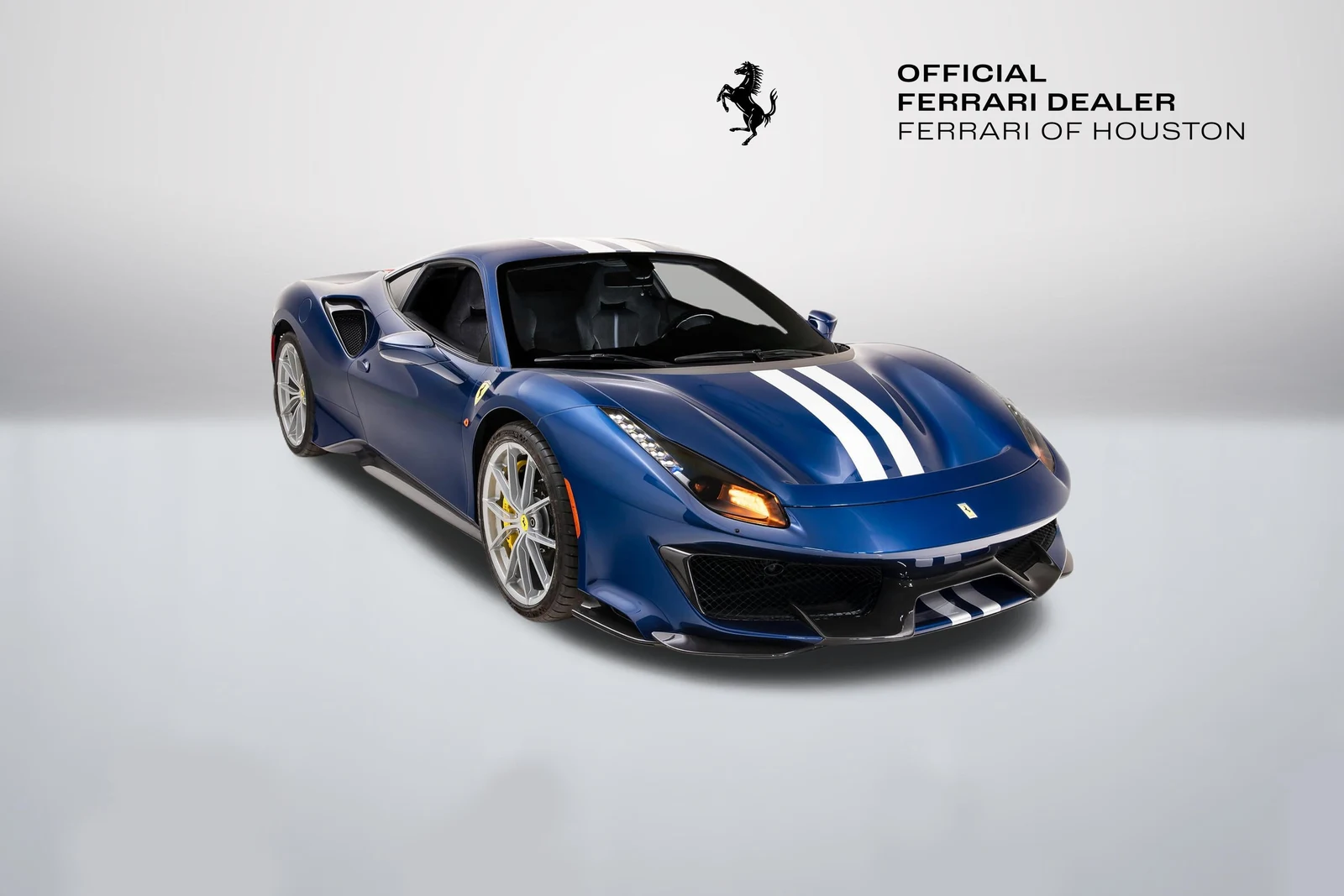 Ferrari 488 Pista in a front three-quarter view