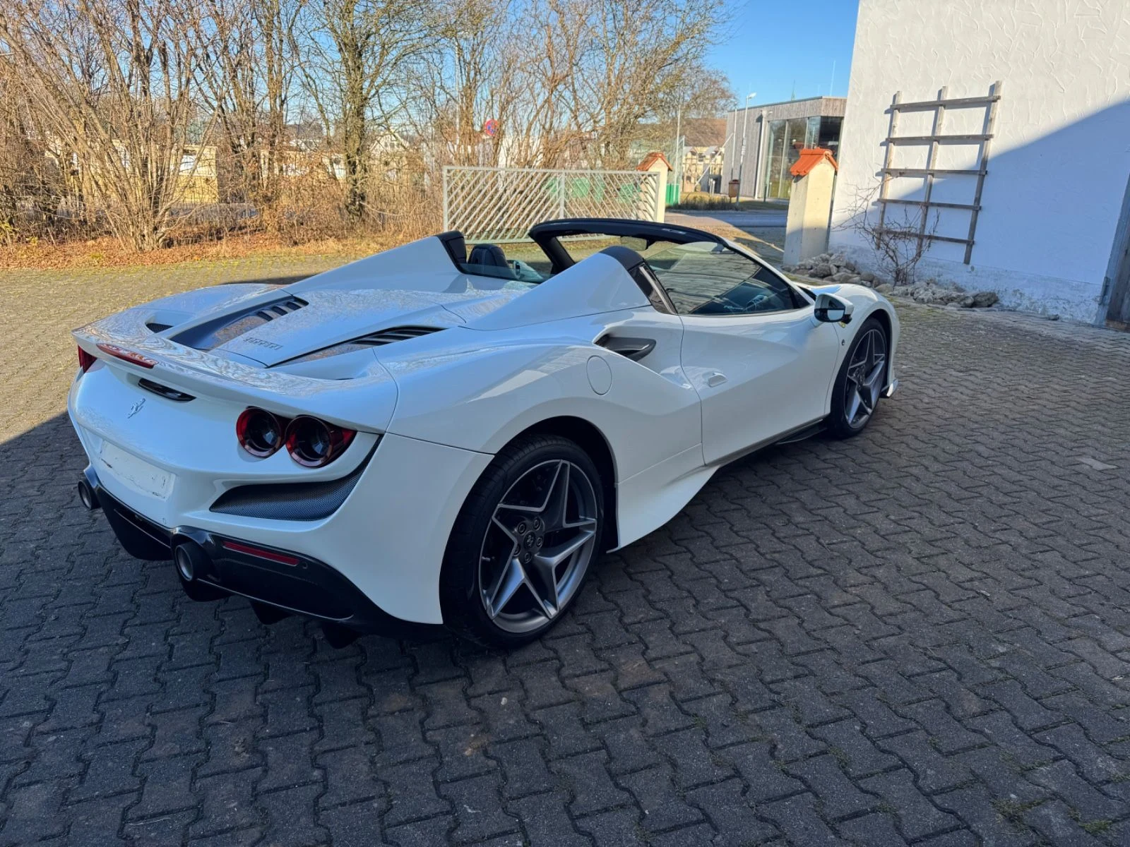 White Ferrari F8 Spider, full front three-quarter view