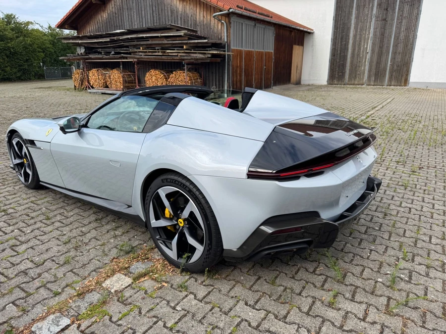 White Ferrari 12Cilindri Spider, full front three-quarter view