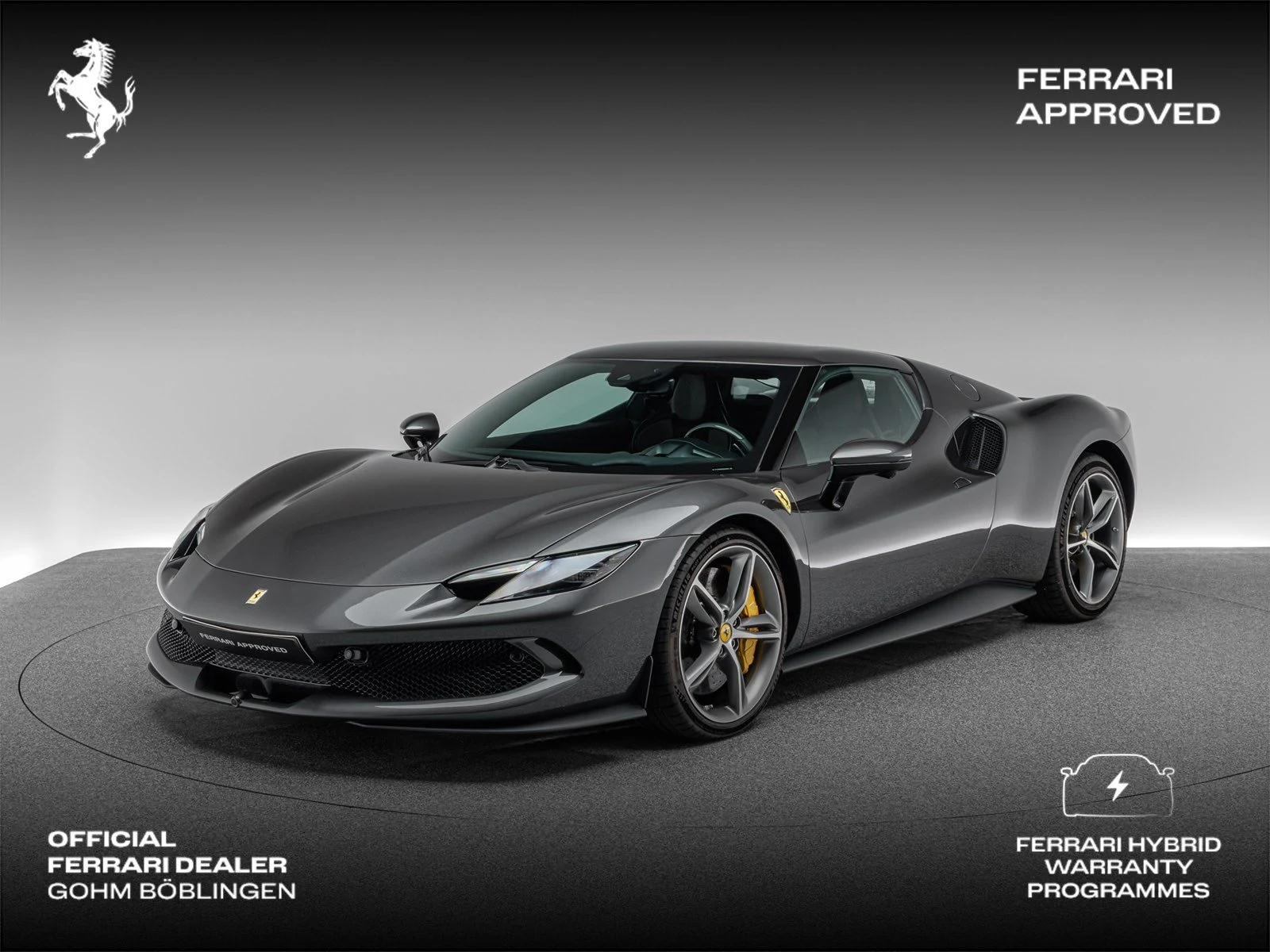 Ferrari 296 GTB, full-car front three-quarter view.