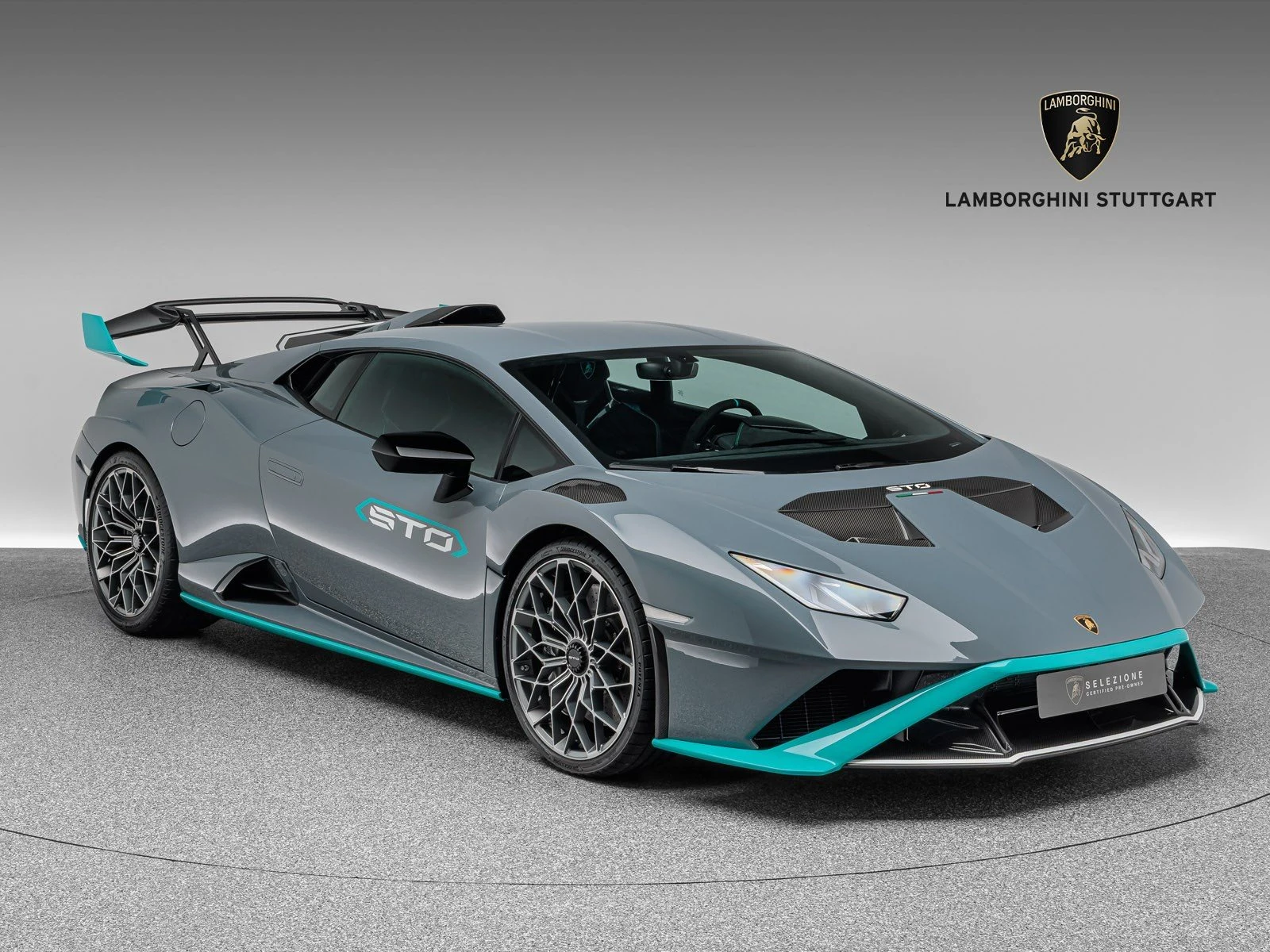 Lamborghini Huracán STO, full-car front three-quarter view.