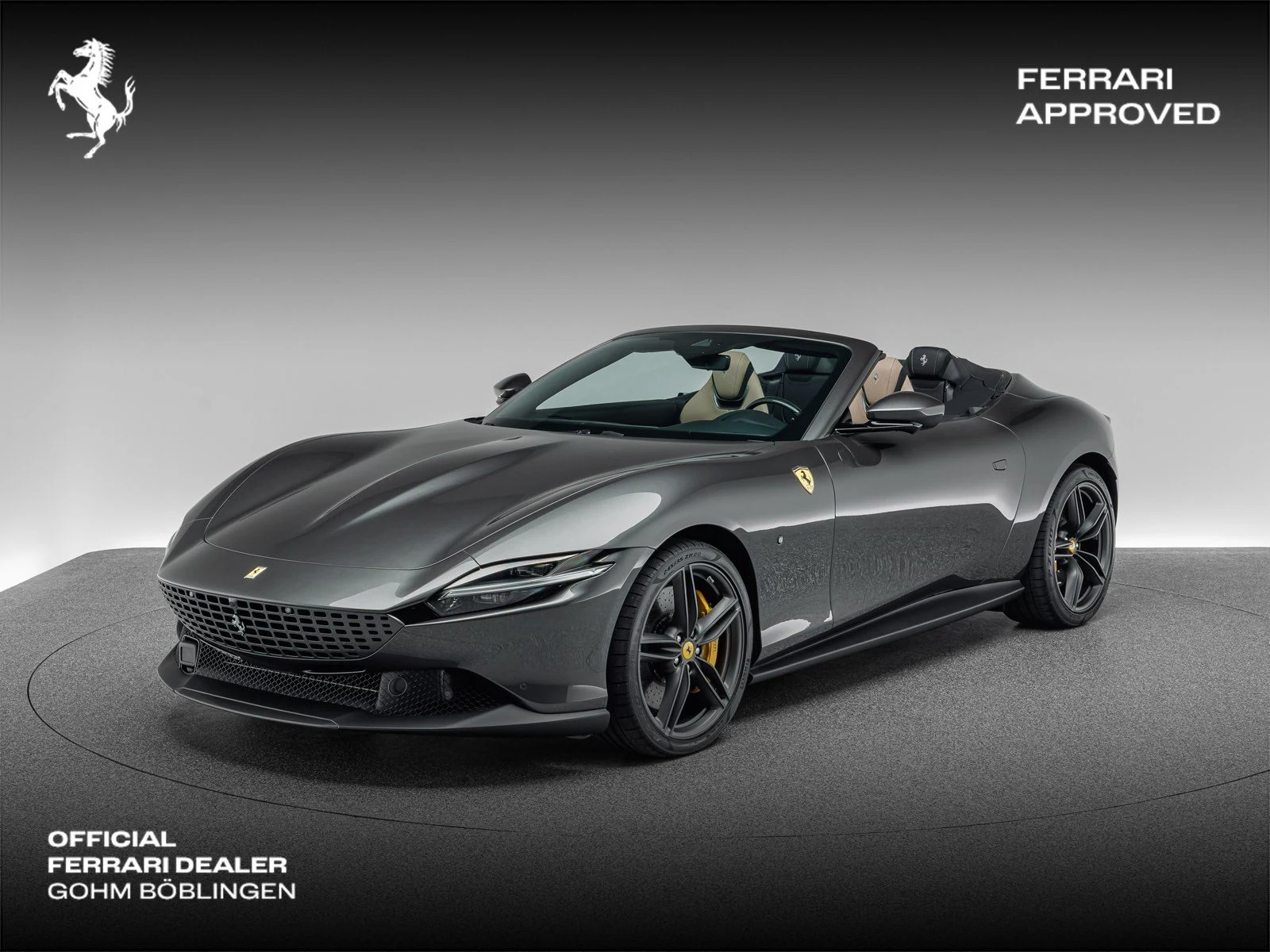 Ferrari Roma Spider, full-car front three-quarter view.