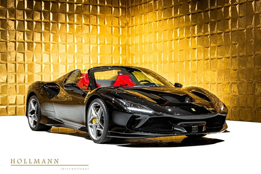 Nero Daytona Ferrari F8 Spider, front three-quarter view.