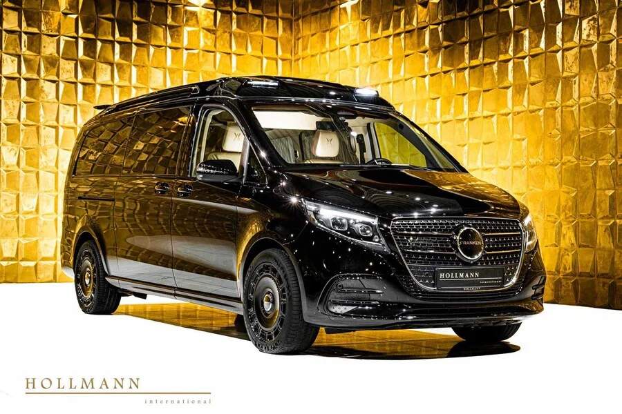 Mercedes-Benz V 300 d 4MATIC extra-long Franken Autodesign, front three-quarter view.