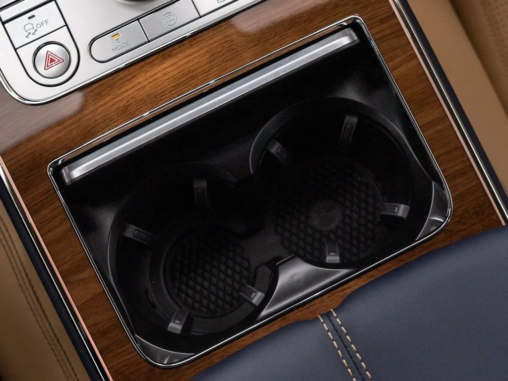 2026 Bentley Flying Spur Azure interior, center console, Camel / Imperial Blue