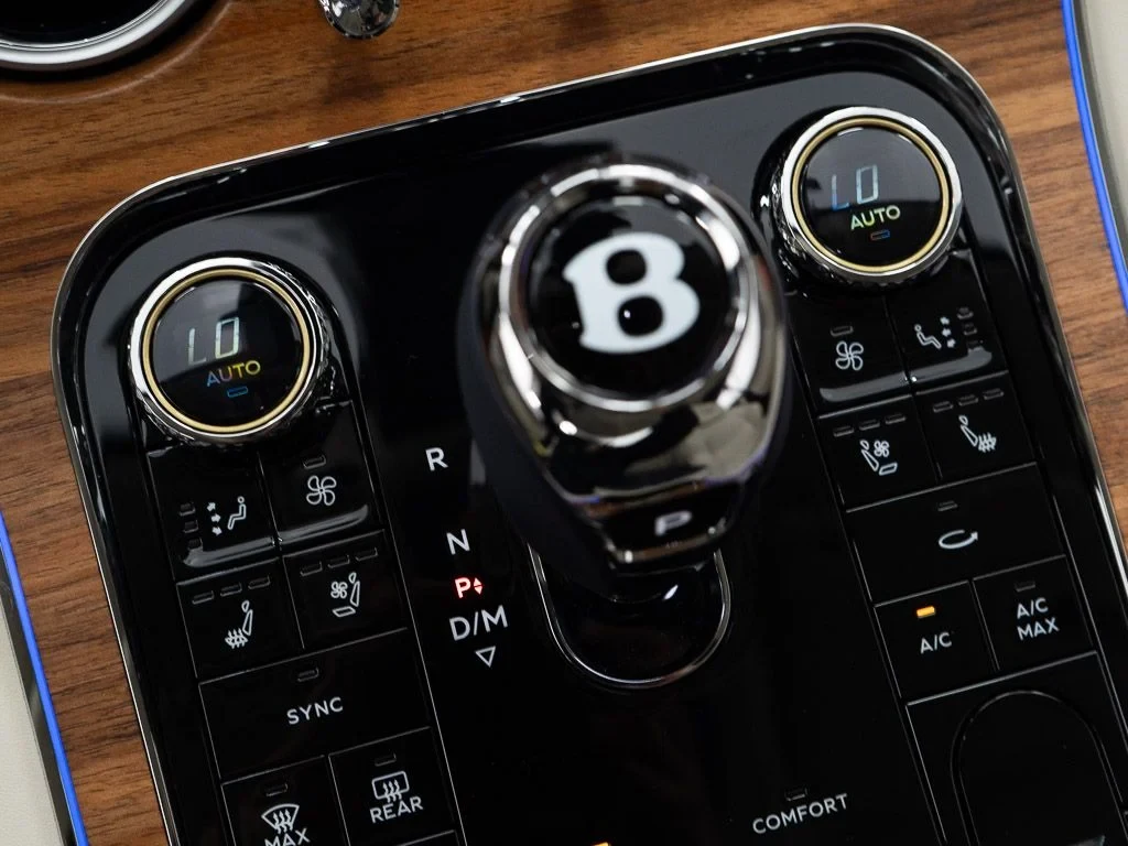 2026 Bentley Continental GT Azure interior, center console, Linen / Imperial Blue