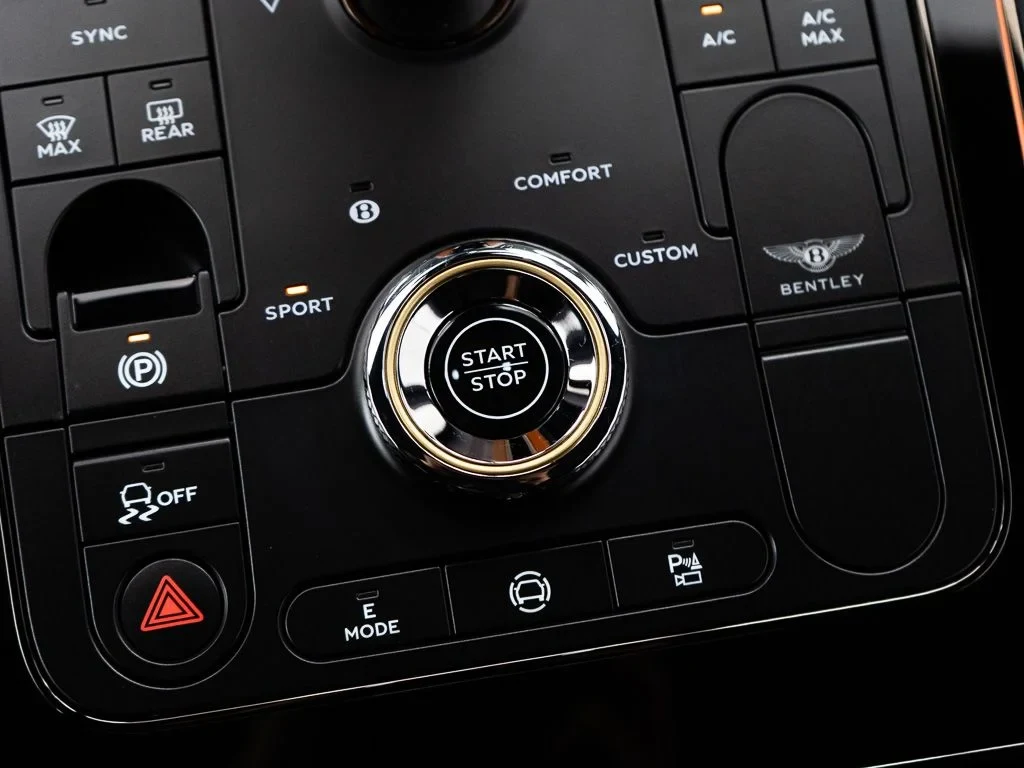 2026 Bentley Continental GT S interior, center console, Imperial Blue / Mandarin - by Mulliner