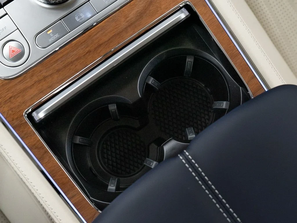 2026 Bentley Continental GT Azure interior, center console, Linen / Imperial Blue