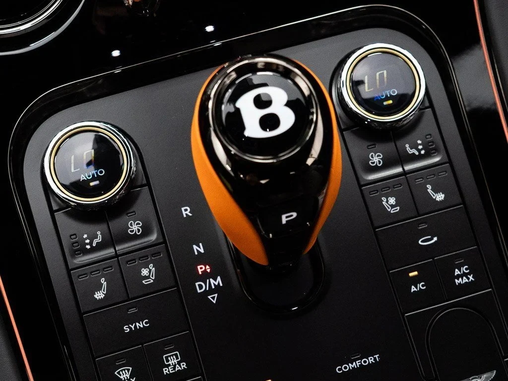 2026 Bentley Continental GT Azure interior, center console, Beluga / Mandarin - by Mulliner