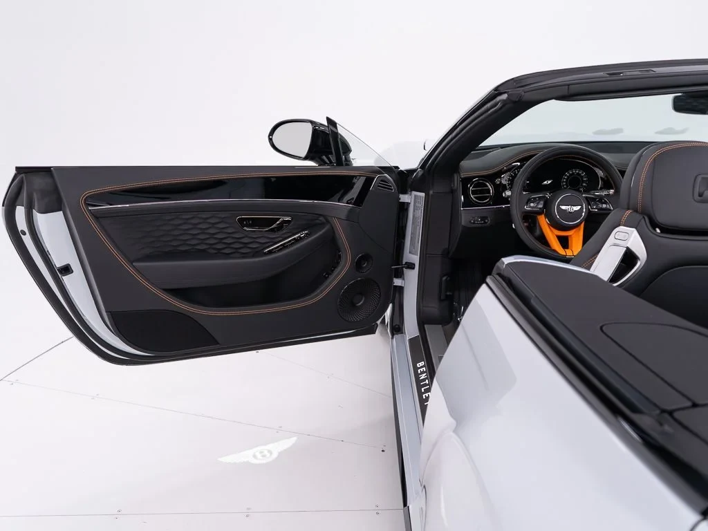 2026 Bentley Continental GTC S interior, door panel, Beluga / Mandarin - by Mulliner
