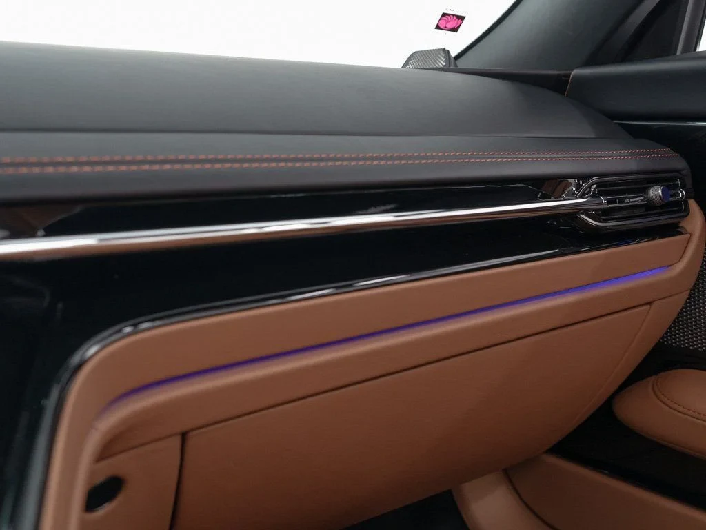 2026 Aston Martin DB12 Volante interior, door panel, Onyx Black / Copper Tan Metallic