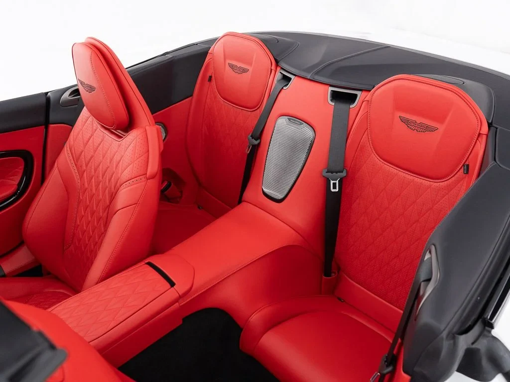 2026 Aston Martin DB12 Volante interior, seats, Onyx Black / Spicy Red