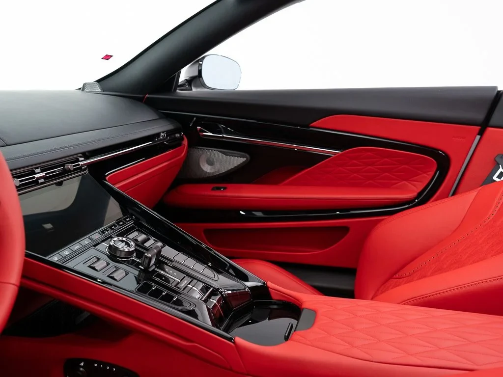 2026 Aston Martin DB12 Volante interior, door panel, Onyx Black / Spicy Red
