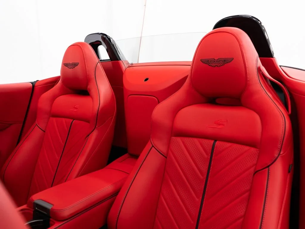 2026 Aston Martin Vantage S Roadster interior, seats, Spicy Red w/Stitching in Obsidian Black