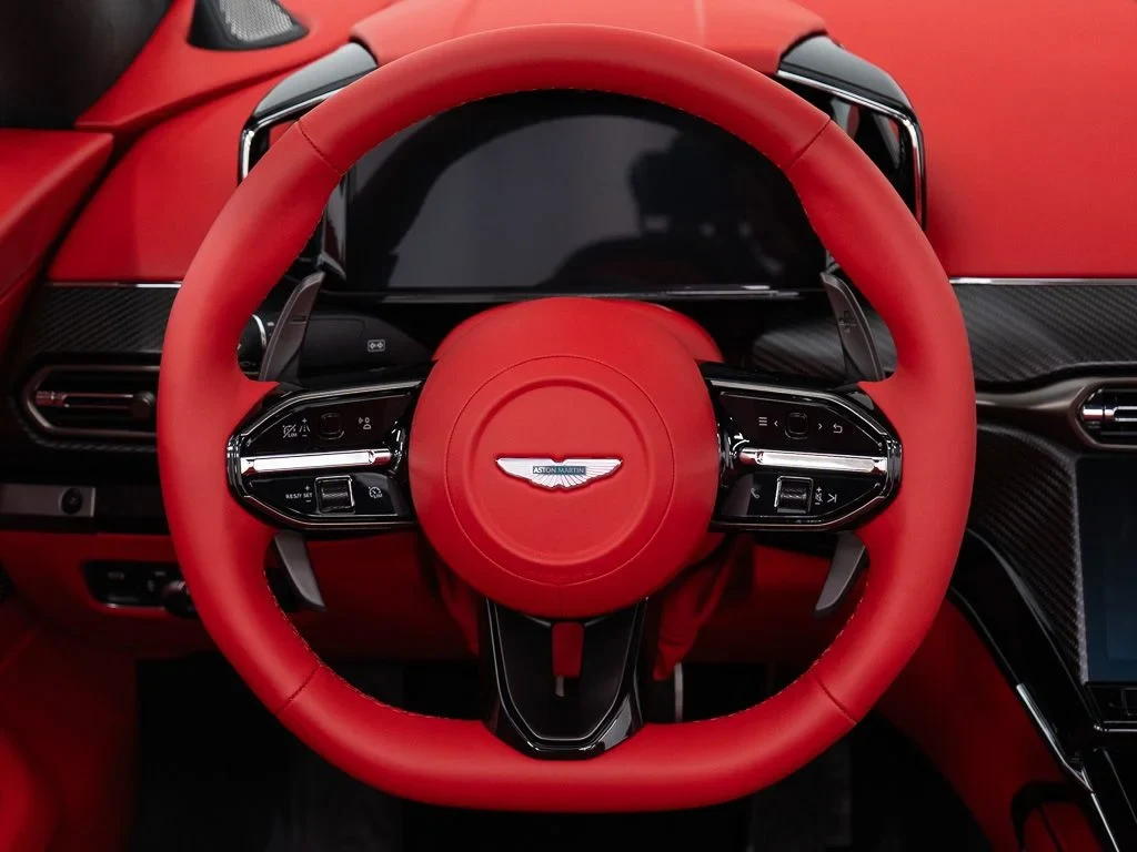 2026 Aston Martin Vantage S Roadster interior, Spicy Red w/Stitching in Obsidian Black