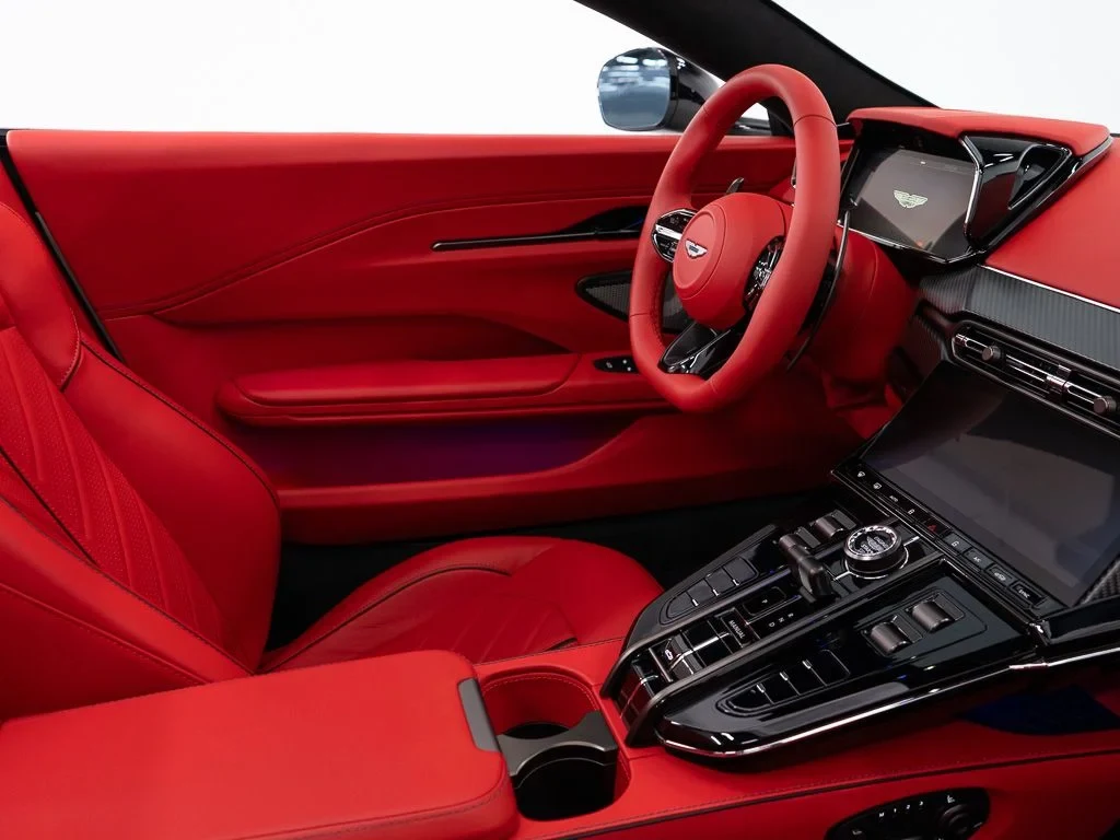 2026 Aston Martin Vantage S Roadster interior, Spicy Red w/Stitching in Obsidian Black