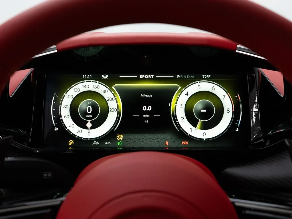 2026 Aston Martin Vantage S Roadster interior, Spicy Red w/Stitching in Obsidian Black