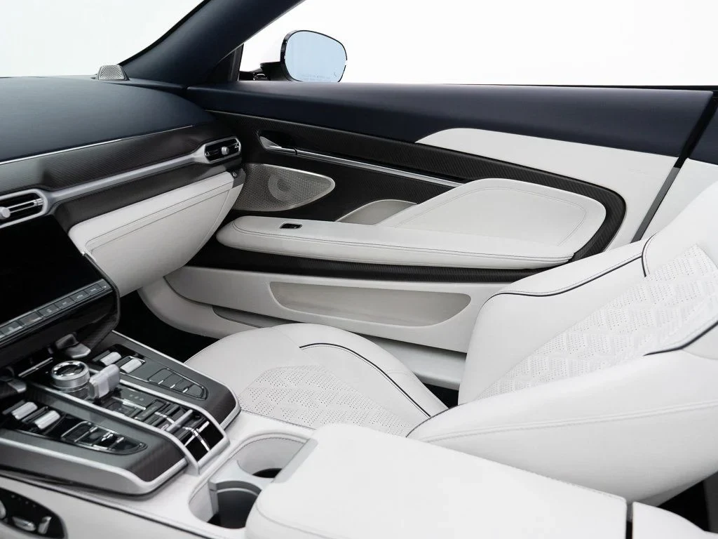 2026 Aston Martin Vanquish Volante interior, Dark Knight / Q Glacier White