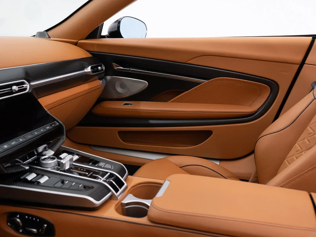 2026 Aston Martin Vanquish Volante interior, door panel, Oxford Tan