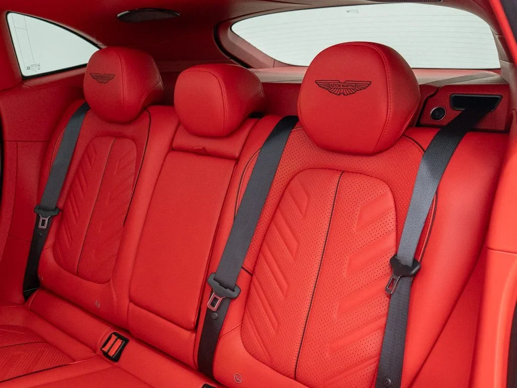 2026 Aston Martin DBX S interior, seats, Spicy Red w/Stitching in Obsidian Black