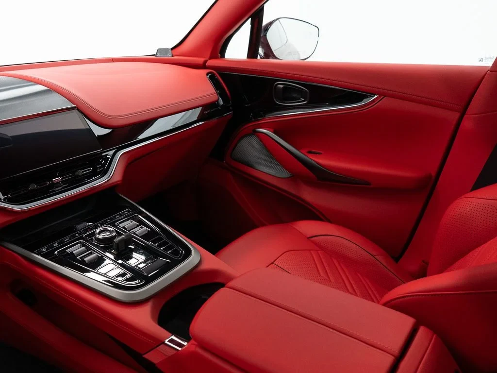 2026 Aston Martin DBX S interior, seats, Spicy Red w/Stitching in Onyx Black