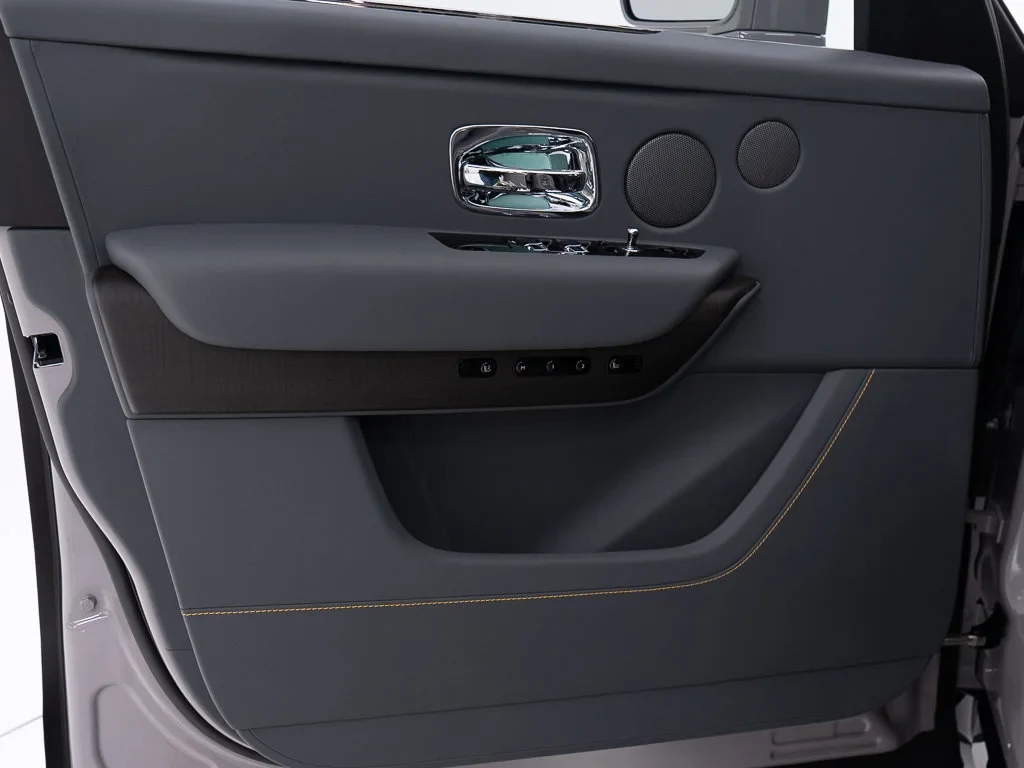 2027 Rolls-Royce Cullinan interior, door panel, Scivaro Grey w/Stitching in Forge Yellow