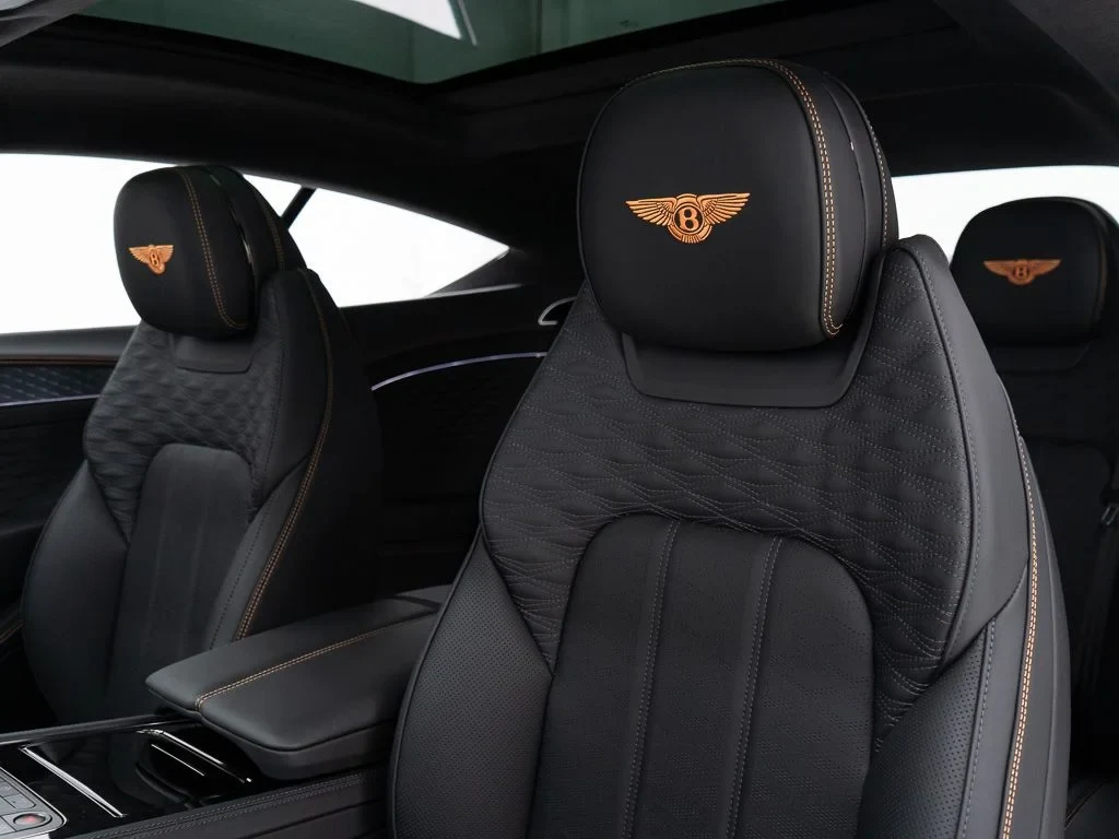 2026 Bentley Continental GT S interior, seats, Beluga / Mandarin - by Mulliner