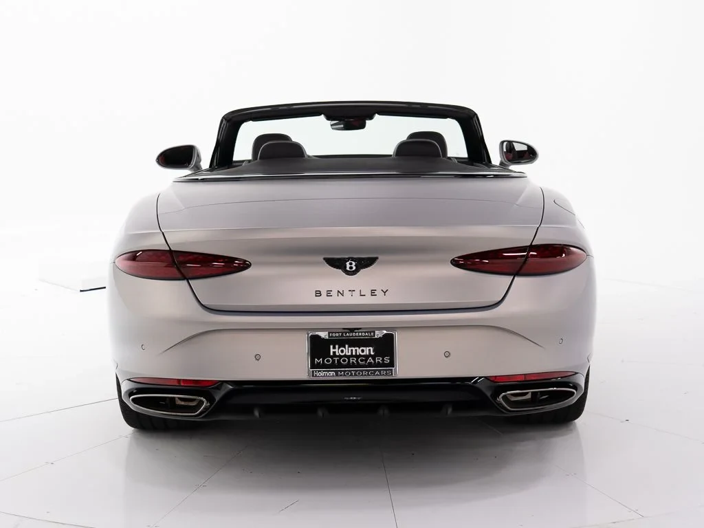 2026 Bentley Continental GTC Azure, rear three-quarter view, Extreme Silver Satin - by Mulliner