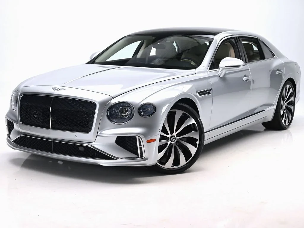 2026 Bentley Flying Spur V8 for sale, front three-quarter view, Moonbeam