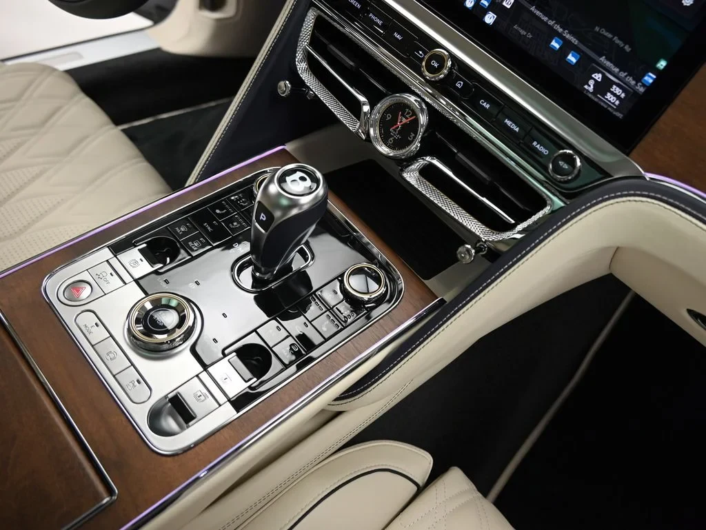2026 Bentley Flying Spur Azure interior, center console, Linen and Imperial Blue