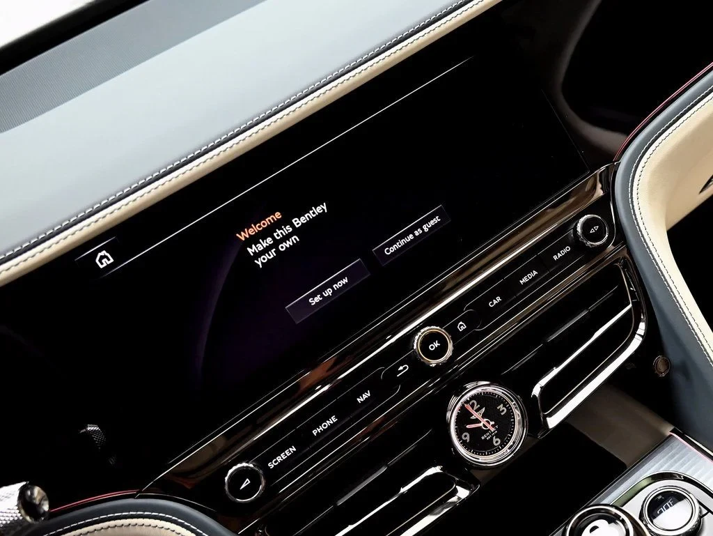 2026 Bentley Flying Spur V8 interior, Linen and Imperial Blue