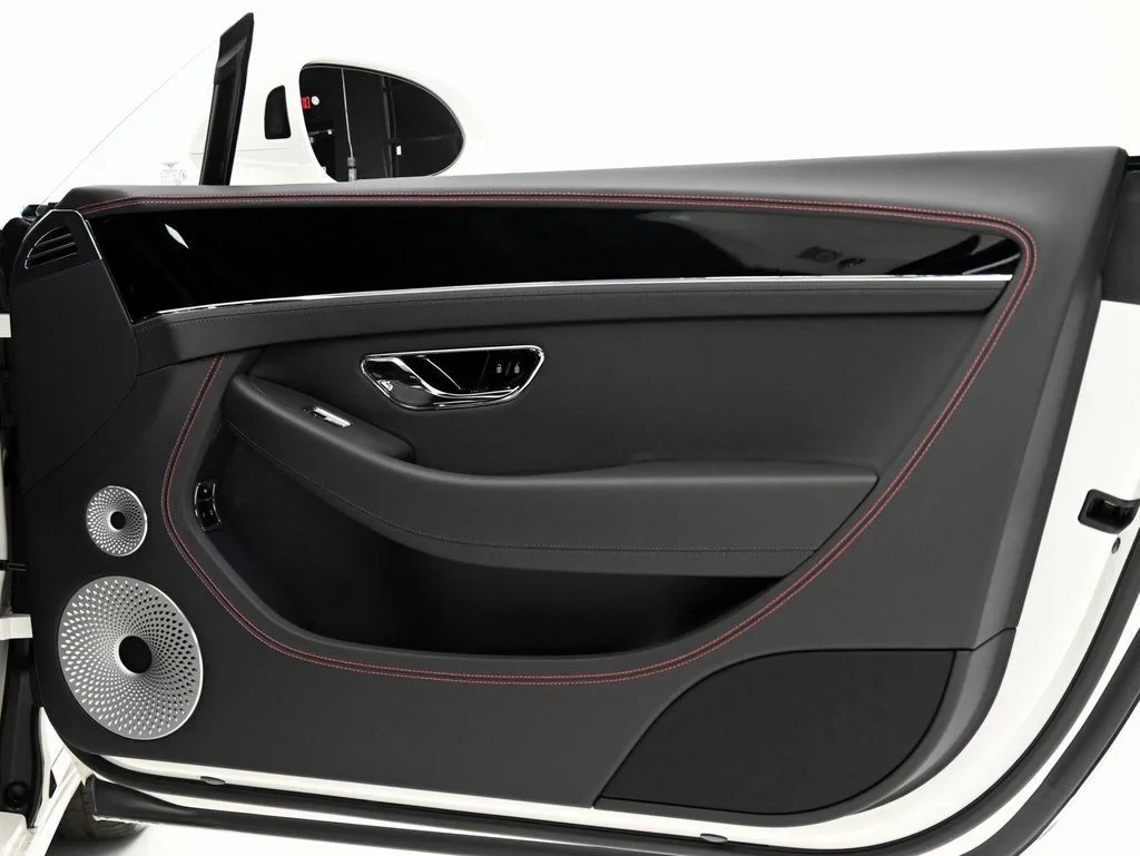 2026 Bentley Continental GT V8 interior, door panel, Beluga with Hotspur Red Stitching