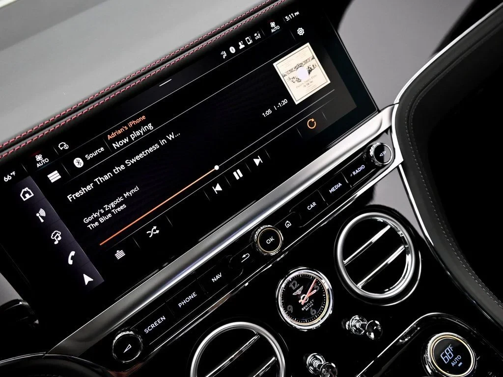 2026 Bentley Continental GT V8 interior, Beluga with Hotspur Red Stitching