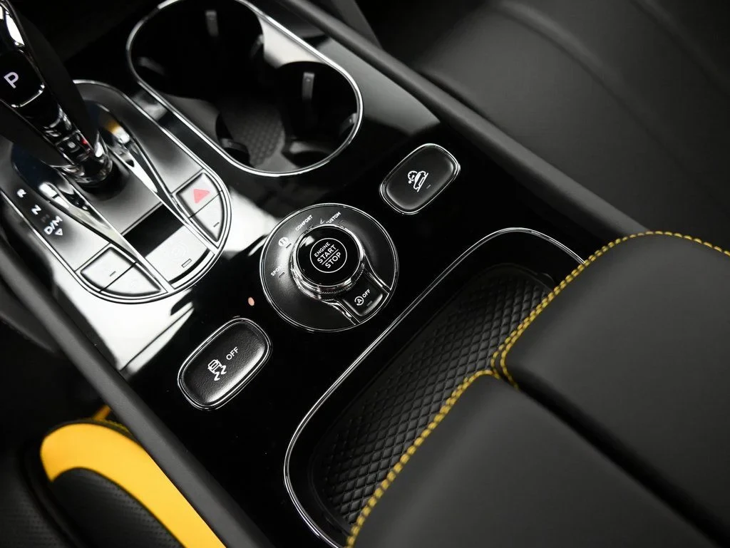 2026 Bentley Bentayga Speed interior, center console, Beluga and Yellow
