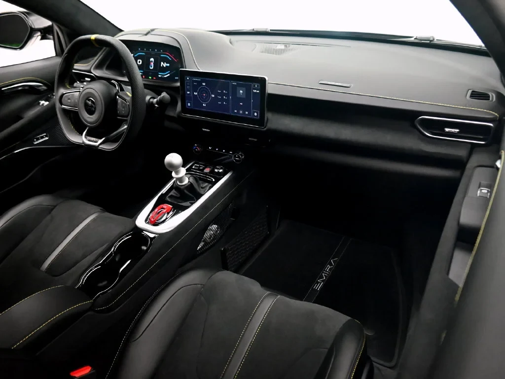 2027 Lotus Emira V6 SE interior, Black with Yellow Stitching