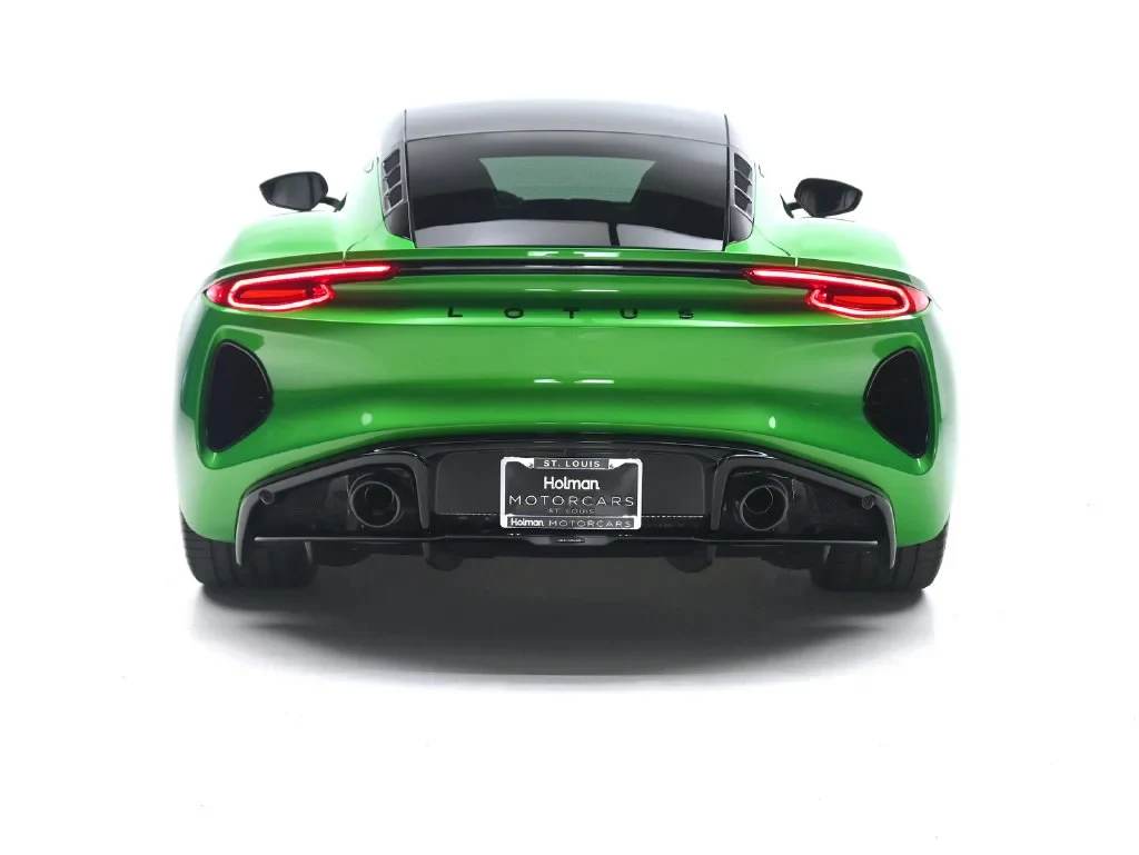 2027 Lotus Emira Turbo SE, rear three-quarter view, EOS Green