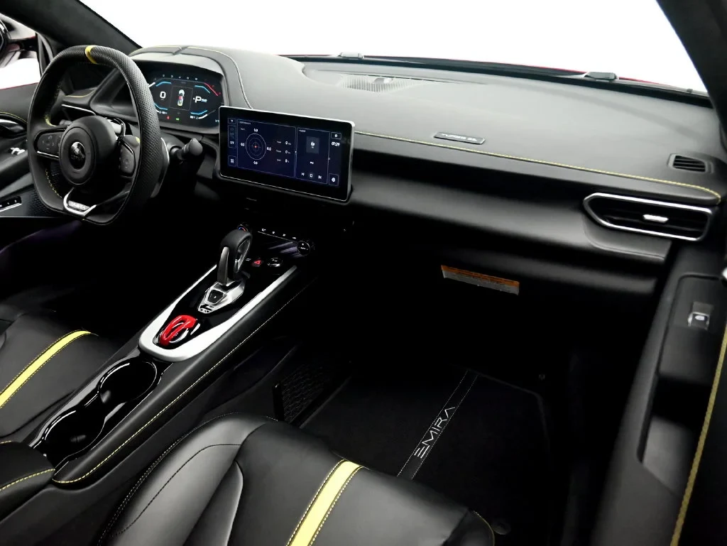 2027 Lotus Emira Turbo SE interior, Black with Yellow Accents