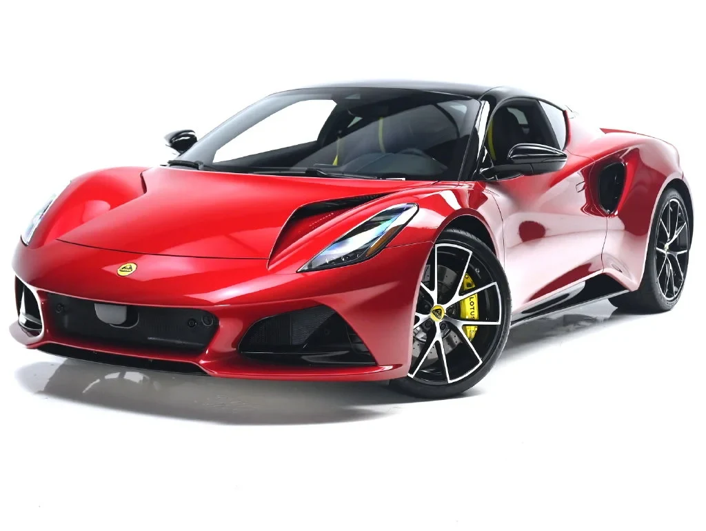 2027 Lotus Emira Turbo SE for sale, front three-quarter view, Magma Red