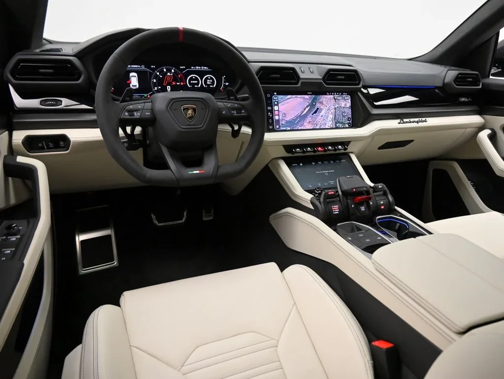 2026 Lamborghini Urus SE interior, dashboard, Bianco Polar and Nero Ade