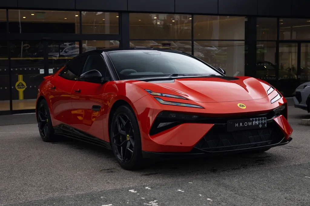 Lotus Emeya, full-car front three-quarter view.