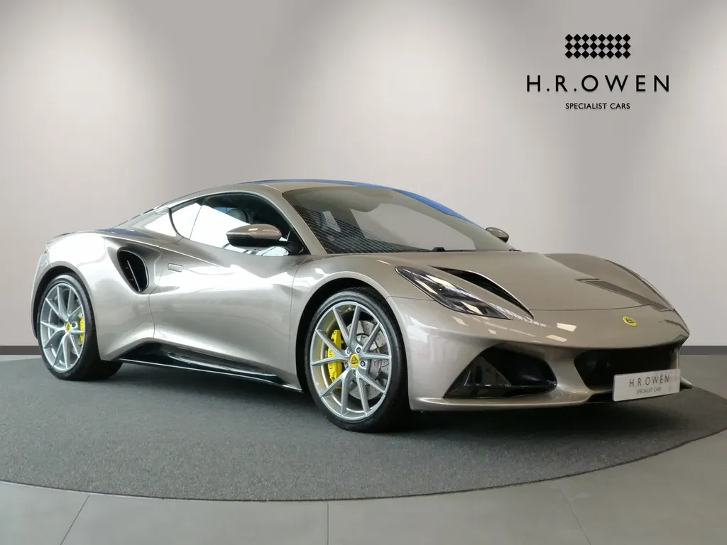 Lotus Emira, full-car front three-quarter view.