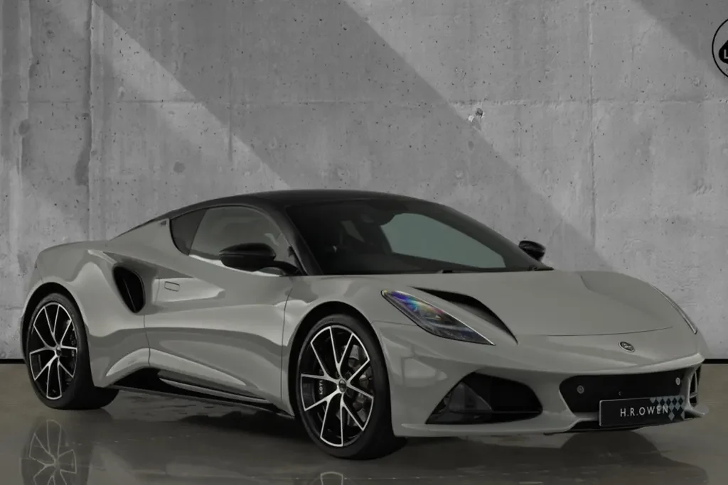 Lotus Emira, full-car front three-quarter view.