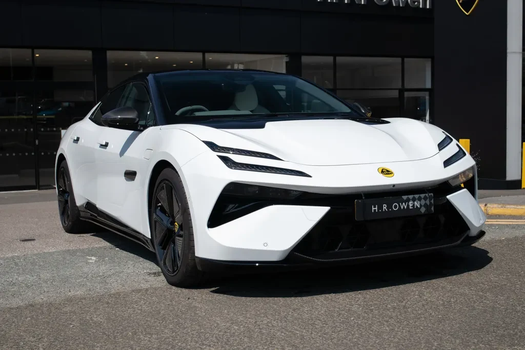 Lotus Emeya, full-car front three-quarter view.