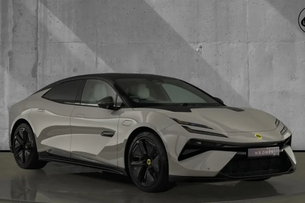 Lotus Emeya, full-car front three-quarter view.