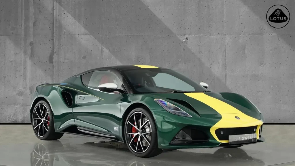 Lotus Emira, full-car front three-quarter view.