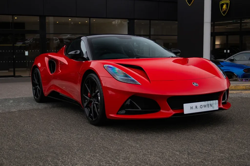 Lotus Emira, full-car front three-quarter view.