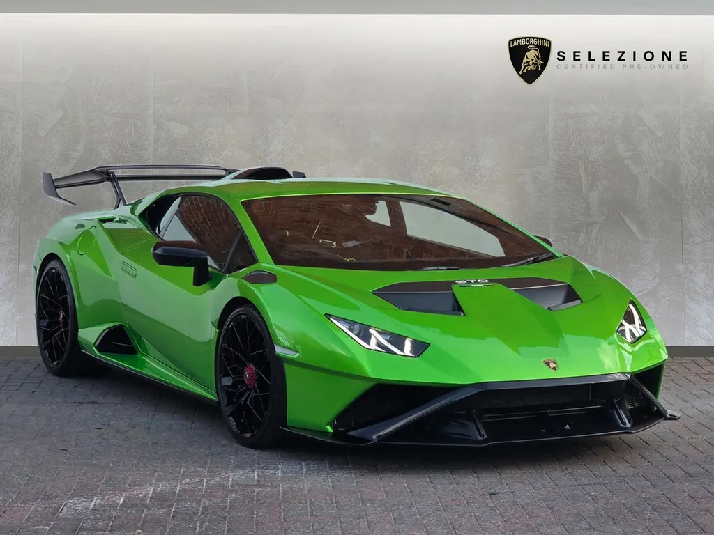 Lamborghini Huracán STO, full-car front three-quarter view.
