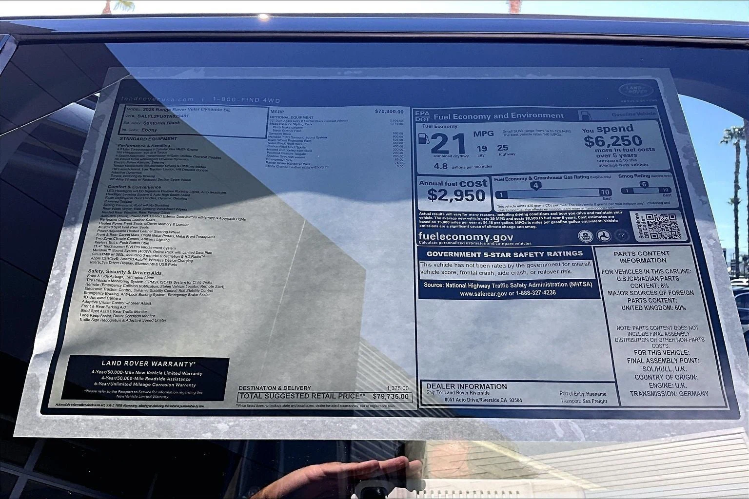 2026 Land Rover Range Rover Velar Dynamic SE (L560), 14/14