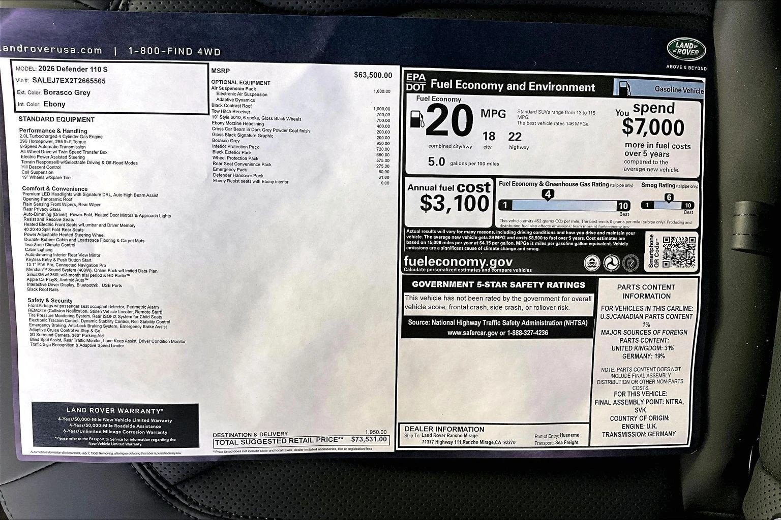 2026 Land Rover Defender 110 S (L663), 14/14
