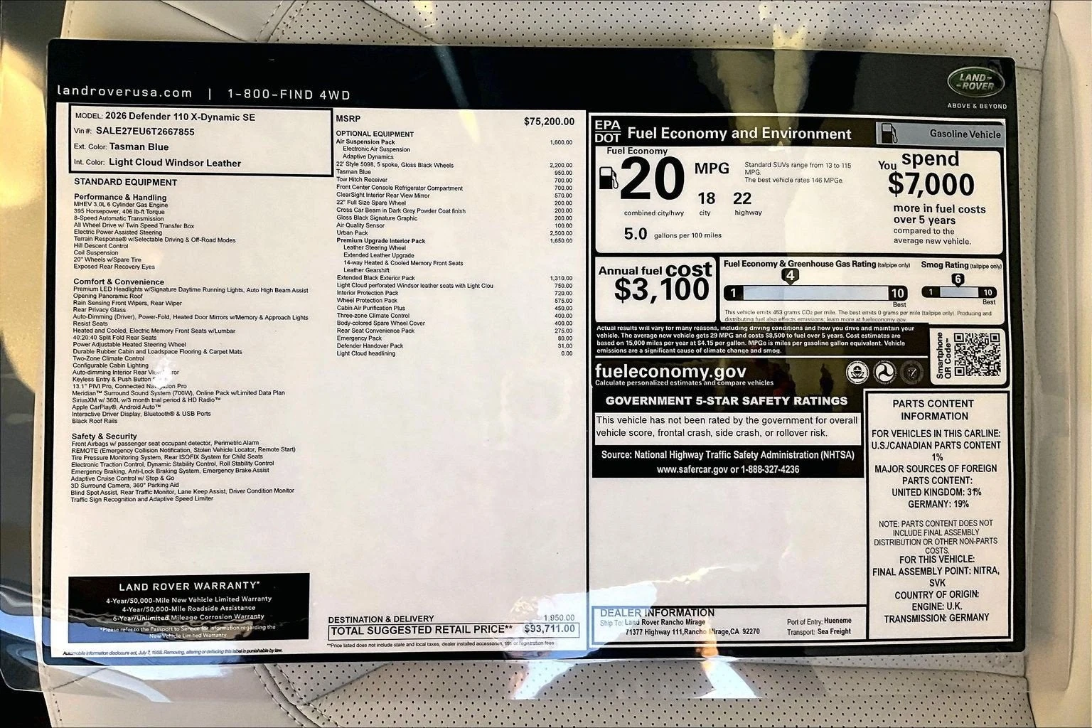 2026 Land Rover Defender 110 X-Dynamic SE (L663), 14/14
